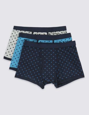 3 Pack Stretch Cotton Cool & Fresh&trade; Spotted Trunks with StayNEW&trade;